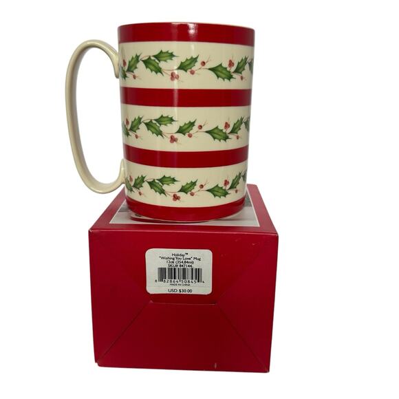 Christmas LENOX Cup Mug 12oz Holiday 'Wishing you Love' Holly Berry Porcelain - Picture 7 of 9
